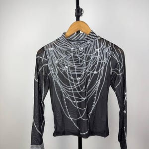 STYLE Retro Rare Avant Garde Gothic Print Save The Queen Jean Paul Gaultier JPG Style Mesh Blouses Y2K Wmns S Size