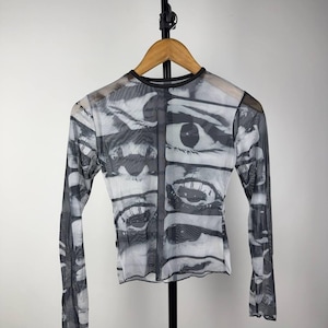 STYLE Retro Rare Avant Garde Gothic Print Save The Queen Jean Paul Gaultier JPG Style Mesh Blouses Y2K Wmns S Size