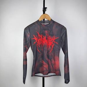 STYLE Retro Rare Avant Garde Gothic Print Save The Queen Jean Paul Gaultier JPG Style Mesh Blouses Y2K