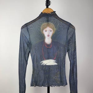 STYLE Retro Rare Avant Garde Gothic Print Save The Queen Jean Paul Gaultier JPG Style Mesh Blouses Y2K Wmns S Size