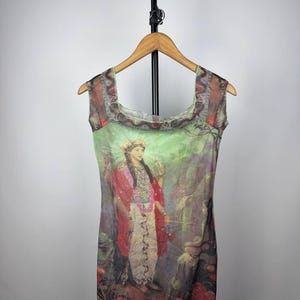 STYLE Retro Rare Avant Garde Gothic Print Save The Queen Jean Paul Gaultier JPG Style Mesh Blouses Y2K Wmns S Size
