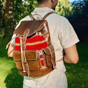 Sac à Dos en Cuir Moroccan Leather Bag Sac Cuir Marocain Sac à Dos Style Kilim Sac à Dos pour Homme Sac à Dos Unisexe Sac à Dos Vintage Cuir