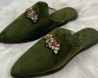Zapatillas verdes Babouche zapatilla marroquí ante verde Babouche zapatilla mula verde Babouche zapatilla para novia zapato marroquí