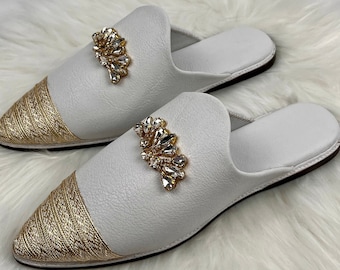 Babuchas de Cuero Auténtico, Babuchas Blancas Mujeres, Babuchas Marroquíes Cómodas, Babucha de Alta Gama, Babucha de Cuero Elegantes Mujeres