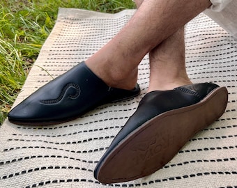 Babouche Moroccan Slipper Black Babouche for Men Comfortable Babouche Slipper Black Leather Babouche Moroccan Shoe for Men
