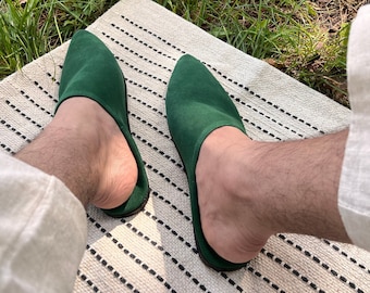 Babouche Moroccan slippers green babouche for men comfort babouche slippers green leather babouche Moroccan shoes for men