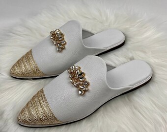 Mule, Babouche Cuir Authentique, Mule Blanche Femme, Babouche Marocaine Confortable, Mule Haute Gamme, Babouche Cuir Elégante pour Femme