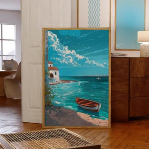 Poster Morocco, Moroccan Poster, Moroccan Wall Art, Minimalist Moroccan Illustration, Ocean Poster, Ocean Morocco Poster, Blue Decor Poster