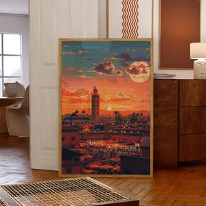 Morocco Poster Moroccan Wall Art Morocco Art Print Marrakesh Poster Illustration Morocco Poster Night Marrakesh Morocco Travel Poster