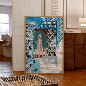 Morocco Poster Moroccan Wall Art Casablanca Print Vintage Moroccan Travel Illustration Hassan II Mosque Poster