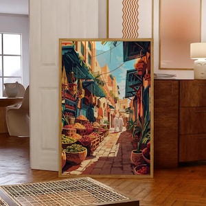 Morocco Poster Moroccan Wall Art Vintage Souk Poster Marrakech Souk Illustration Moroccan Art Poster