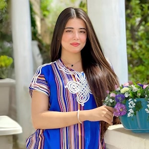 Moroccan Gandoura Kaftan Dress Gandoura Thobe Moroccan Kaftan Gandoura Robe Striped Caftan for Women Caftan Moroccan Beach Kaftan