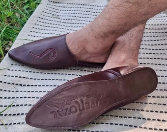 Babouche Moroccan slipper brown babouche for men comfortable babouche slipper brown leather babouche Moroccan shoe for men