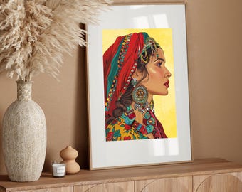 Amazigh Amazigh Art Poster Yellow Wall Decor Amazigh Woman