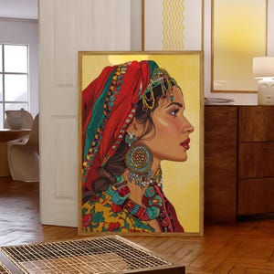 Cartel amazigh Arte amazigh Decoración de la pared Ilustración de Marruecos Cartel de la mujer amazigh Viaje amazigh Arte de la pared bereber Cartel Mujer bereber