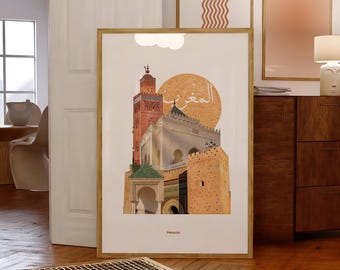 Morocco Poster, Moroccan Wall Art, Terracotta Wall Art Print, Morocco Travel Poster, Vintage Morocco Poster, Minimalist Morocco Illustration