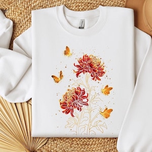 WildFlowers  Butterflies Sweatshirt, Red Spider Lily Botanical Floral, Flowers Tee, y2k kawaii Minimalist, Nature Lover Gift for Plant Lover