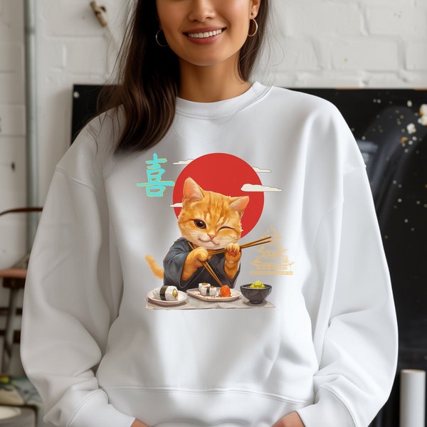 Kawaii Sweatshirt, Japanese Streetwear, Sushi Ramen Foodie, Cute Japan Cat Shirt, Funny shirts, Cat shirt, Cat mama, Gifts for Girls, pastel