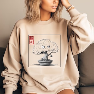 Grumpy Bonsai Tree Crewneck: Anime Japanese Sweatshirt