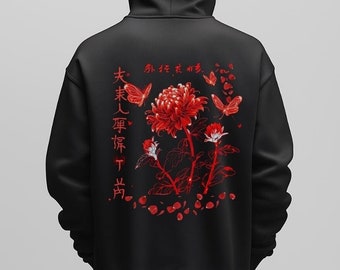 Spider Lily Anime Hoodie: Red Floral Japanese Streetwear