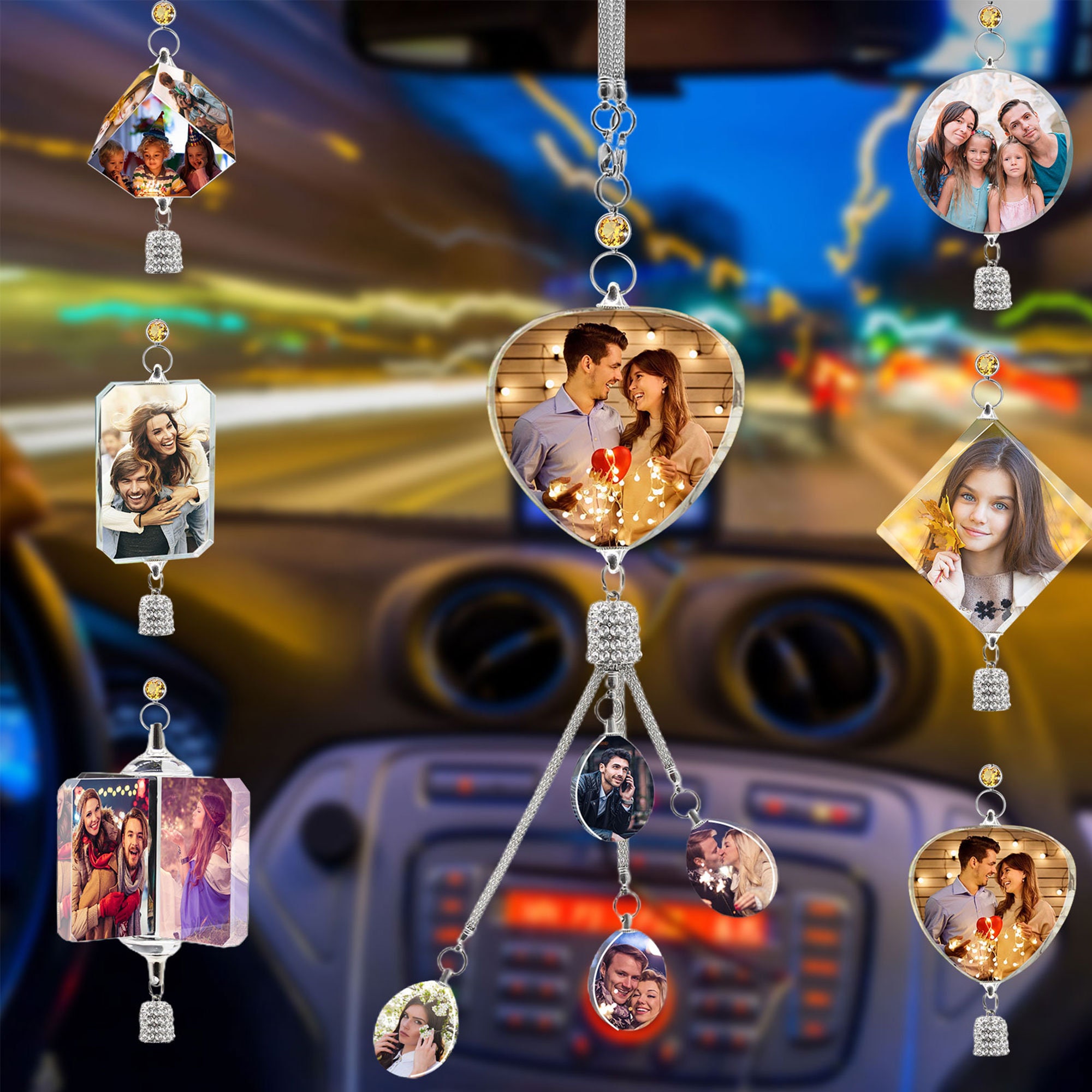 Personalized Photo Car Hanging Accessories, Custom Car Rearview Mirror  Hanging Accessories Crystal, Custom Car Interior Ornament, Customized  Pendant