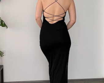 Vintage Maxi Slip Cowl Neck Backless Dress — M size