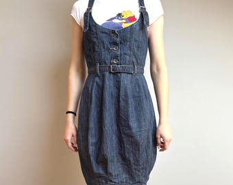 Vintage Miss Sixty Grunge Denim Latzkleid — Größe 26