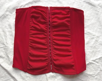 Vintage Red Sheer Corset Tube Top Ruched Bustier — Size M