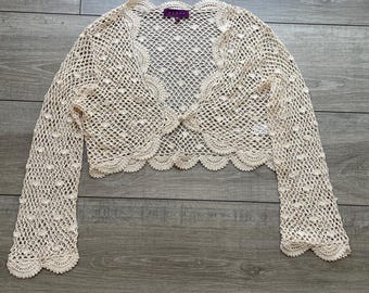 Vintage Crochet Fishnet Shrug Cardigan — Size M