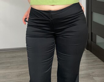Vintage Black Satin Flare Mid Rise Side Stripe Trousers — 12R size