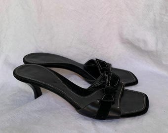 Zapatos de tacón bajo vintage de piel negra con punta cuadrada de Bally — Talla US 9 1/2 / EU 40