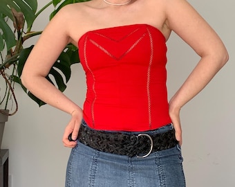 Vintage Red Corset Tube Top — Size M