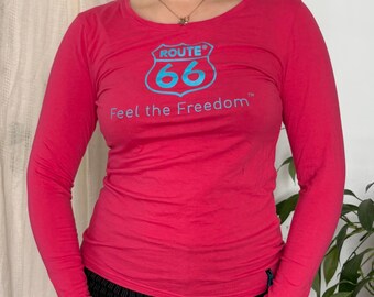 Vintage Route 66 Hot Pink Graphic Longsleeve Top — Size M