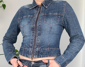 Vintage Moto Zip Up Denim Jacket  — M size