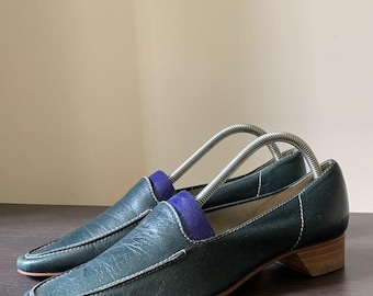 Vintage Green Leather Loafers — 37 size