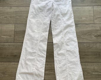 Vintage Xanaka Leinenhose in Weiß mit weitem Bein | Cargohose mit niedrigem Bund