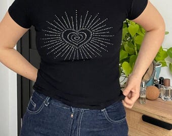 Vintage Strass Mesh Baby Tee — S size