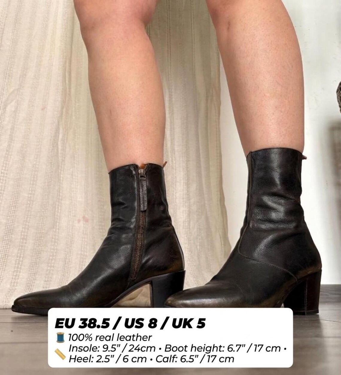 Elia Maurizi Leather Ankle Boots | Artisan Distressed Block Heel Booties — EU 38.5 / US 7.5, foto 2 di 5