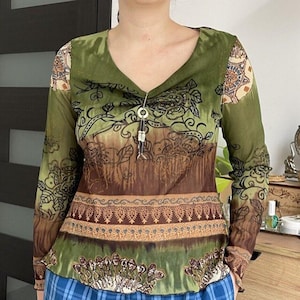 Vintage Boho Floral Glocke lange Ärmel Bluse - L size