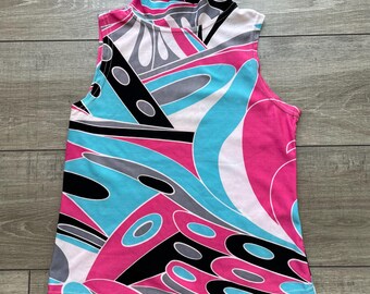 Vintage Abstract Mock Neck Top — Size M