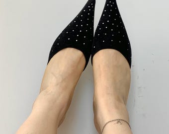 Sabot vintage in camoscio con cristalli - Taglia US 7.5 / EU 37