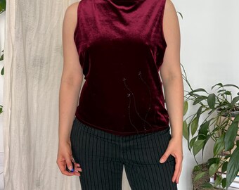 Vintage Energy Burgundy Velvet Beaded Tank Top — Size L