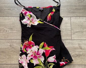Vintage Floral Wrap Beaded Cami Blouse — Size S