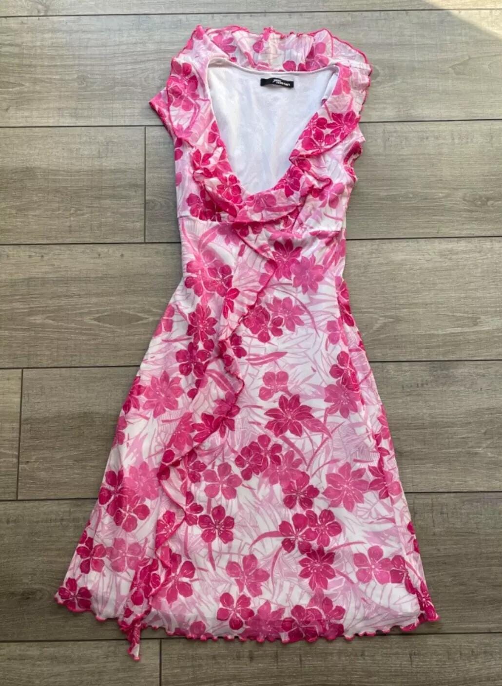 jane norman pink dress Vintage Jane Norman Pink Floral Mesh Dress — Size M