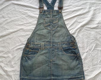 Vintage Broadway Denim Overall Dress | Y2K Grunge Jean Pinafore Salopette — Size S