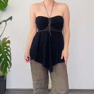 Vintage Bay Black Halter Top | 2000s Fairycore Chain Bandeau | Y2K Festival Cami | Size 14