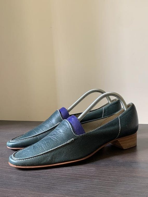 Vintage Green Leather Loafers — 37 size