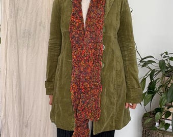 Vintage Extra Long Knit Multicolor Earthy Skinny Scarf — 5.5x94.5"