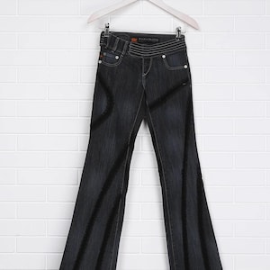 Y2K Parasuco Crochet Jeans | Dark Wash Flared Low Rise Pants – W25 x L32