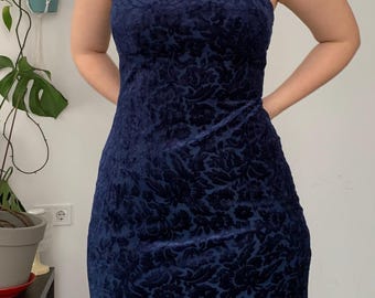 Vintage Ausbrenner Samt Maxi Slip Kleid | Florales Abendkleid - M